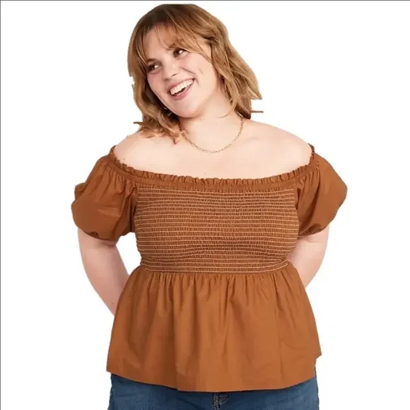 Old Navy Off Shoulder Smocked Babydoll Swing Blouse Cotton Womens XL NWT - Picture 2 of 12